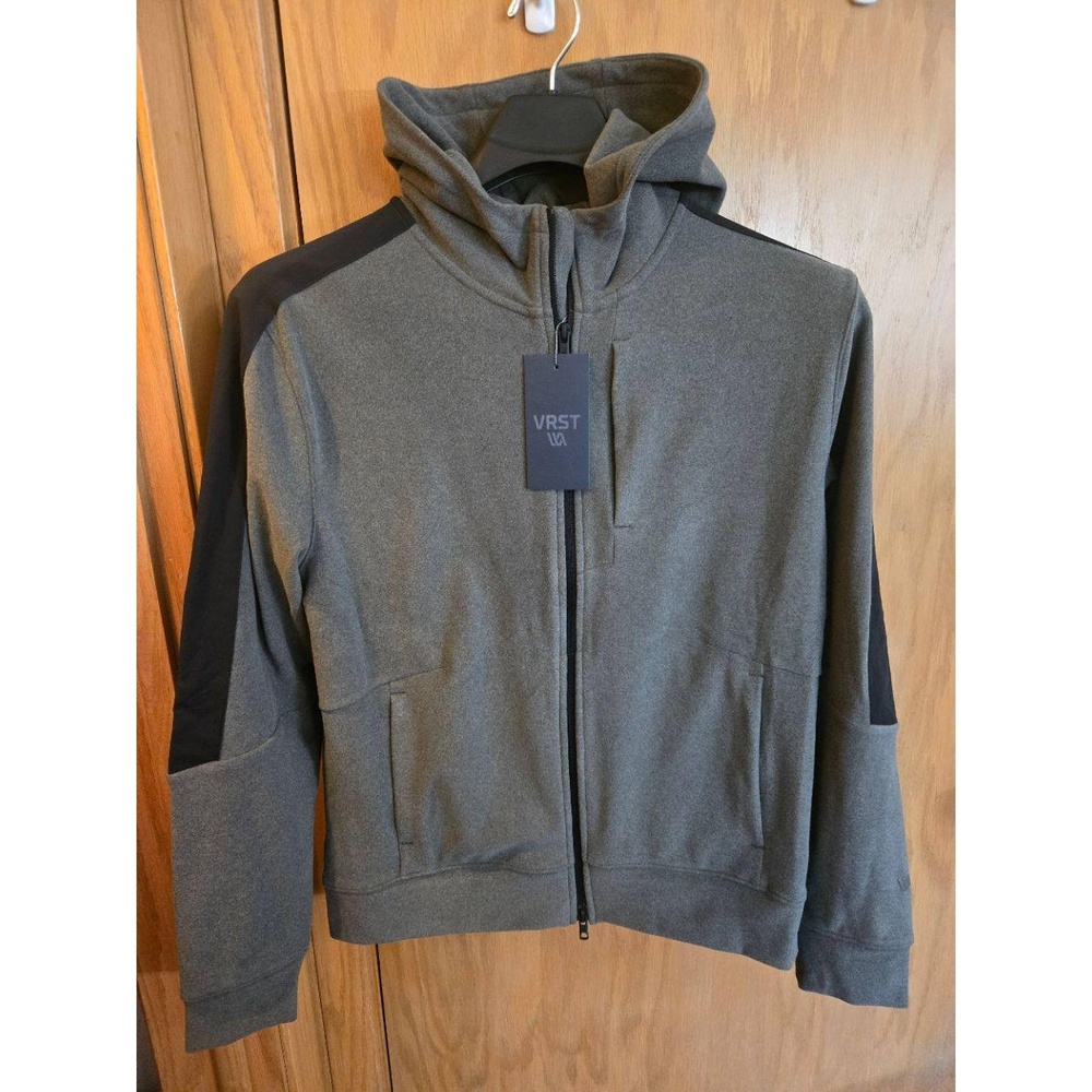 VRST Pinnacle Polar Fleece Pullover Jacket Medium Gray Hooded Color Block Zip Up